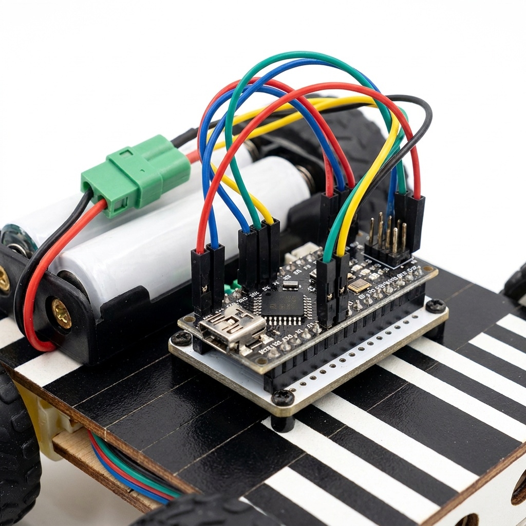 Gesture Control Robot - close-up of Arduino Nano and electronics