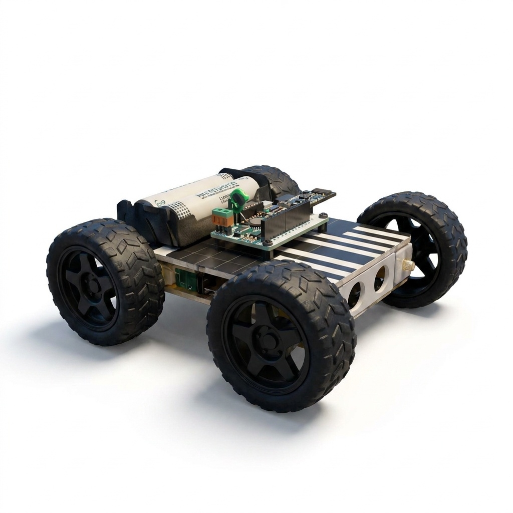 Gesture Control Robot - side view of 4-wheel chassis